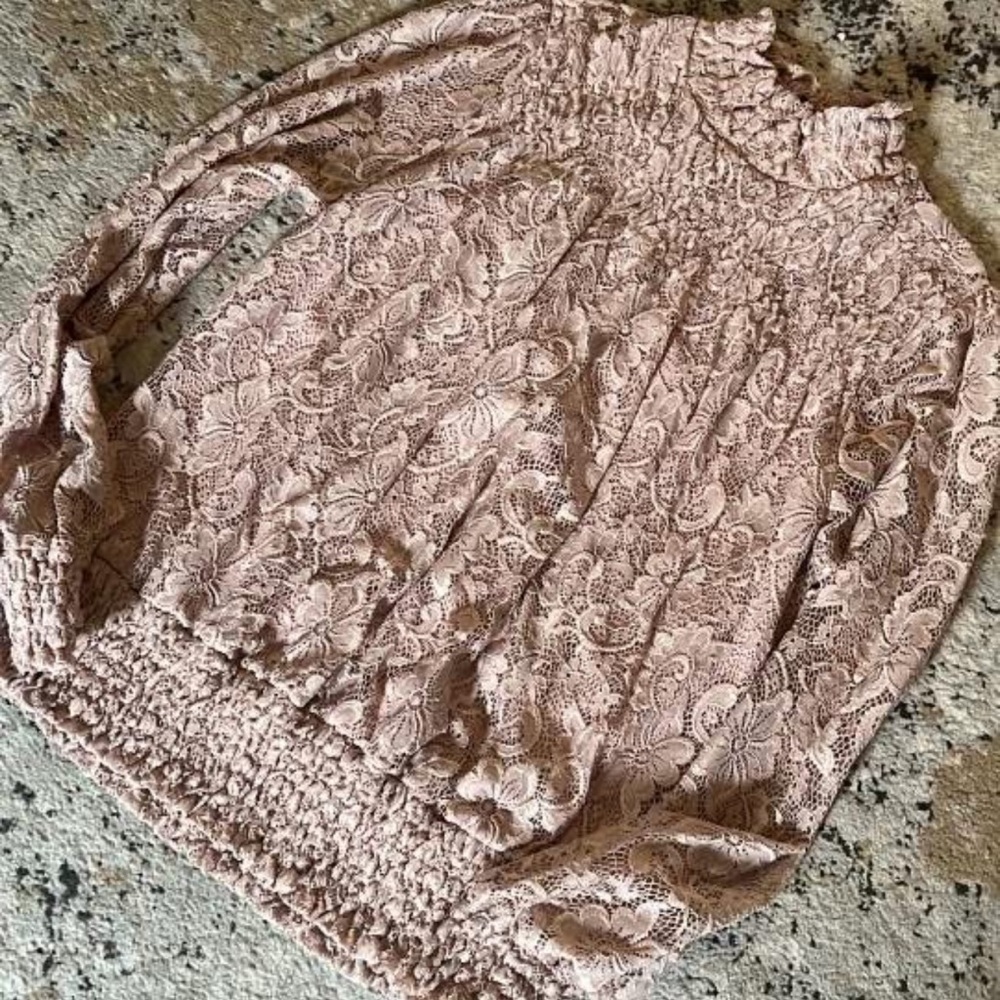 Elegant Lace Smocked Top - Rose Pink XL